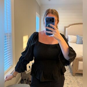 Peach Love California Black Smocked Blouse